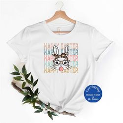 happy easter bunny with leopard bandana and glasses, ester woman shirt,easter bunnies shirt, bunny shirt, easter gnomes