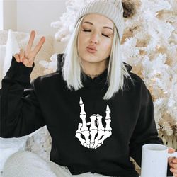 skeleton rock on hands shirt, rock and roll sign shirt,halloween hoodie, skeleton hand signs,rock,funny skeleton shirt,
