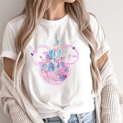 castle magic world mouse vacation, disney watercolor castle minnie t-shirt, fireworks party shirt, sublimation design, m