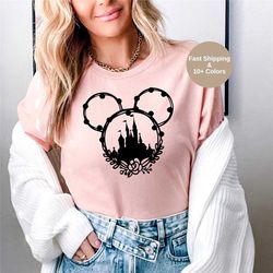 mickey head castle shirt,women mickey floral shirt,floral disney shirt,disney vacation shirt,disney trip shirt, disney f