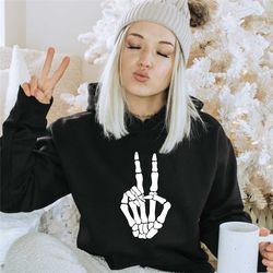 skeleton peace sign, halloween skeleton hand shirt, women halloween sweatshirts , hand sign shirts, halloween costume te