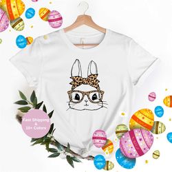 easter bunny with leopard bandana and glasses, ester woman shirt,easter bunnies shirt, bunny shirt, easter gnomes shirt