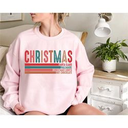 christmas sweater, hot chocolate t-shirt, hallmark sweatshirt & pajamas, santa claus shirt, xmas lights shirt, merry xma