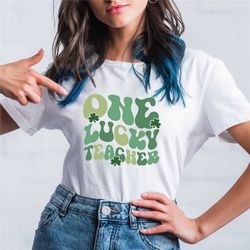 retro one lucky teacher shirt, shamrock shirt, saint patricks day gift shirt, cute teacher st patricks day shirt, shamro