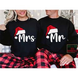 personalized christmas mr and mrs sweatshirt & pajamas, first christmas mr mrs bride groom shirt, christmas gift shirt,