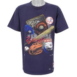 mlb (nutmeg) - new york yankees spell-out t-shirt 1990s large
