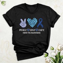 diabetes blue ribbon shirt, peace love cure tshirt, diabetes awareness shirt, type 1 diabetes shirt, diabetes support sh