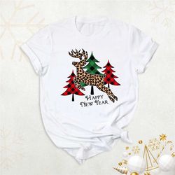 christmas deer shirt, christmas trees shirt, leopard deer buffalo plaid trees shirt, happy christmas, christmas family t