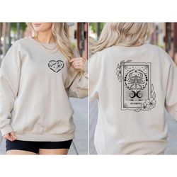 double sided scorpio shirt, zodiac sweatshirt, astrology shirt, scorpio girl, scorpio characteristics, astrology gifts s