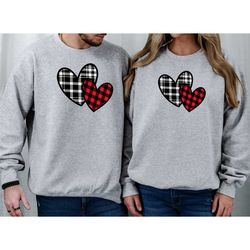 valentines day heart sweatshirt, couple matching sweatshirt, plaid design love sweatshirt, cute hearts sweatshirt, girlf