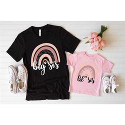 big sister little sister rainbow matching tshirts, big sis lil sis matching family tee, baby and pregnancy announcement,