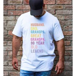 husband dad 90 year old legend shirt, 90th birthday gift tee for grandpa, 90 year old t-shirt present for men, ninety bd