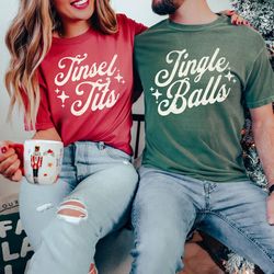 tinsel tits and jingle balls shirts, funny matching christmas t-shirts, comfort colors, husband and wife, xmas tee