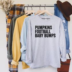 pumpkin football baby bumps shirt, fall maternity long sleeve shirt, fall pregnancy announcement shirt