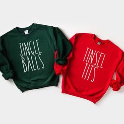 tinsel tits and jingle balls shirts, funny couple christmas sweaters, funny christmas sweatshirts, husband and wife funn