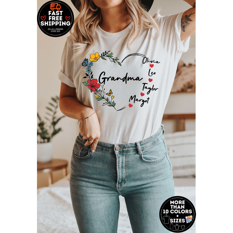 Custom Grandma Shirt, Personalized Mama Shirt, Mothers Day Gift for Grandma, Mimi Shirt, Nana Shirt With Grandkids Name, Grandma Heart Shirt.jpg