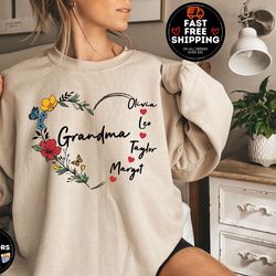 custom grandma sweatshirt, personalized grandma shirt for mothers day, nana shirt with grandkids name, mimi sweatshirt a