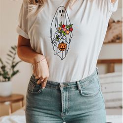 halloween ghost shirt, floral ghost shirt, cute ghost shirt, cute halloween theme shirt for women, funny halloween tee,