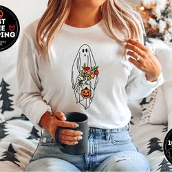 halloween ghost shirt, floral ghost sweater, ghost sweatshirt, cute ghost, fall shirts, halloween pumpkin gift, funny pu
