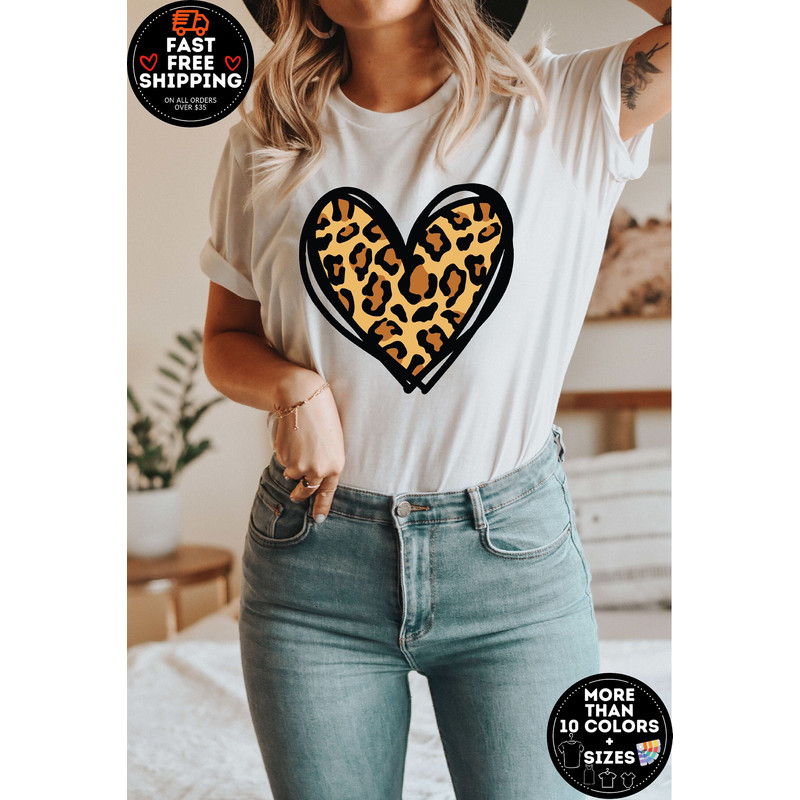 Leopard Heart shirt, Leopard Print Valentines Day Shirt, Trendy Leopard T-shirt, Cute Valentine Shirt, Valentines Day Gift, Mother's Day tee.jpg