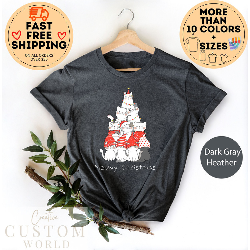 Meowy Christmas Shirt, Funny Christmas Shirt, Christmas cat tree Tshirt, Gift For cat Lover, Cat Mom Shirts, Cute Christmas Tee, Xmas Tshirt.jpg
