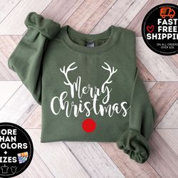 merry christmas deer sweatshirt, cute christmas crewneck, xmas holiday hoodie, womens christmas sweatshirt, merry christ