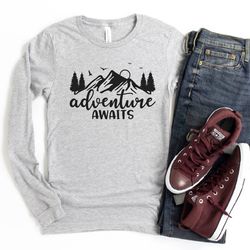 adventure awaits, adventure long sleeve, mountain long sleeve, camping long sleeve, nature lover shirt, camping gift, va