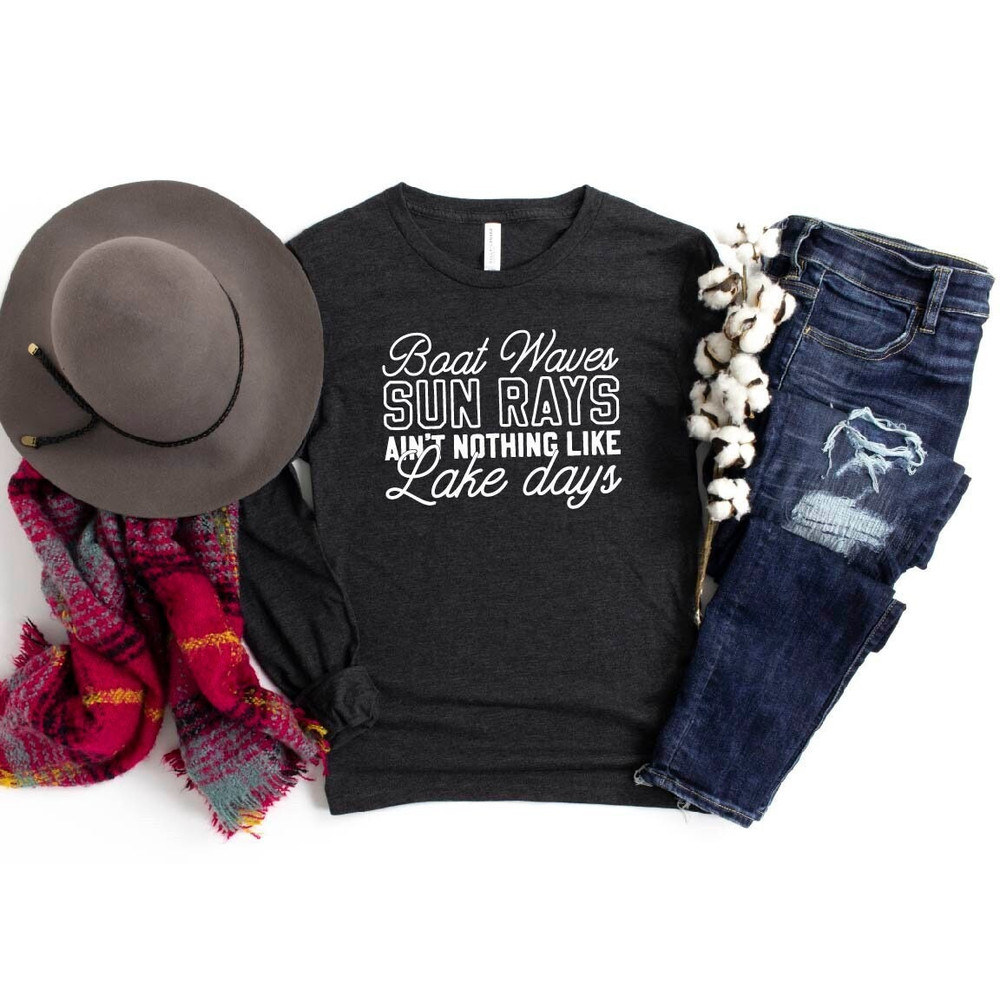 Boat Waves Sun Rays Ain't Nothing Like Lake Days Long Sleeve,Lake Long Sleeves,Lake Gift,Lake Hoodie,Weekend Gift,Vacation,Camper Sweater.jpg