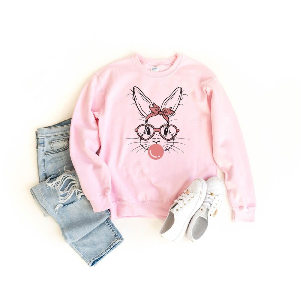 Bunny with Leopard Glasses Sweatshirt, Easter Swatshirt, Easter Bunny,Bubble Gum Bunny Swatshirt, Easter Hoodie, Ladies Easter Bunny,Easter.jpg