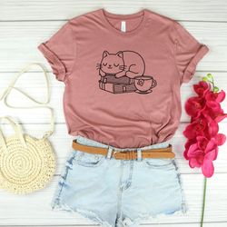 cat shirt, book shirt, coffee shirt, cat and coffee shirt, cute cat shirt, cat lover gift, cat dad shirt,book lover,gift
