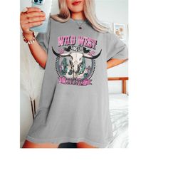 comfort colors wild west long live cowboys boho cow skull shirt western graphic tee cowgirl shirt, bull skull shirt west