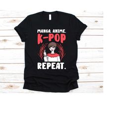 manga anime k-pop repeat shirt, korean pop fans, finger heart design, k-drama addict, anime lover gift, manga shirt, k-p