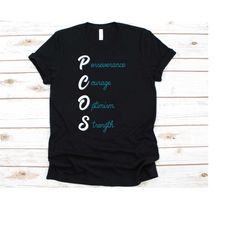 pcos shirt, awareness shirt for polycystic ovary syndrome warrior fighter survivor, teal ribbon tshirt gift for pcos adv