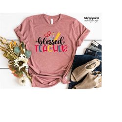 blessed teacher shirt, blessed teacher leopard shirt, teacher shirt, teacher gifts, back to school, teacher t-shirt