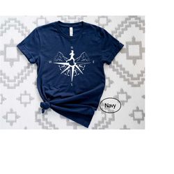 compass mountain t-shirt, run gift tee, mountain silhouette shirt, runner compass tee, adventurer shirt, hiking t-shirt
