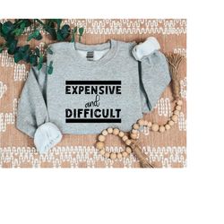 expensive and difficult sweatshirt, sarcastic sweatshirt, funny mom life hoodie, cute wife sweater, mothers day sweatshi