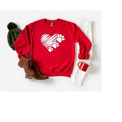 dog paw with heart sweatshirt, dog mom hoodie, dog dad, gift for dog lover, dog lover hoodie, animal lover, paw dog swea