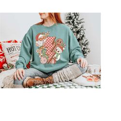 comfort colors retro christmas crewneck sweatshirt, groovy christmas shirt, retro santa christmas sweater, gingerbread c