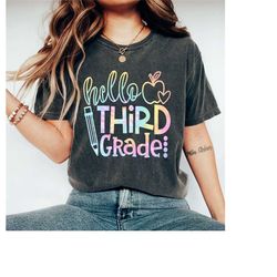 tie dye hello third grade shirt, back to school, third grade teacher, 3nd grade, teacher shirts, gift for teacher, first