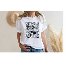 retro teacher life shirt, teacher appreciation tee, boho teacher shirt, checkered teacher shirt, gift for teacher, trend