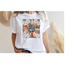 comfort colors tshirt, here comes the sun, retro graphic shirt, positive shirt, retro sun shirt,boho kindness shirt,boho