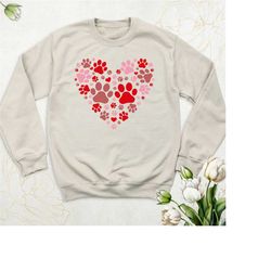 paw heart sweatshirt, pet lover hoodie, dog cat mom long sleeve shirt, animal lover sweater, retro paw print hoodie, dog
