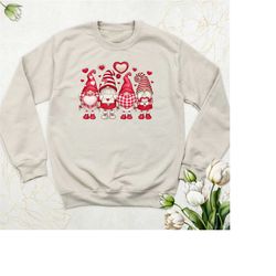 gnomes valentines sweatshirt, gnome heart hoodie, happy valentine's day outfits, cute love gnome long sleeve shirt, wome