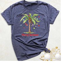 christmas palm tree shirt, florida vacation christmas outfit, merry shirt, beach aloha christmas tee, hawaii christmas t