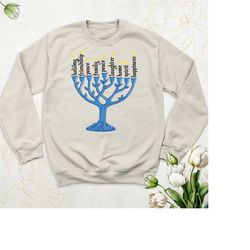 hanukkah christmas sweatshirt, long sleeve family hanukkah candles shirt, jewish christmas hoodie, jewish religious swea