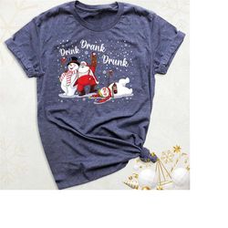 drink drank drunk shirt, snowman santa christmas party tees, christmas drinking shirt, santa wine shirt, funny snowman h
