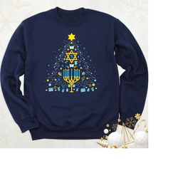 christmas hanukkah sweatshirt, jewish family holiday outfit, long sleeve hanukkah candles tee, jewish christmas sweater,