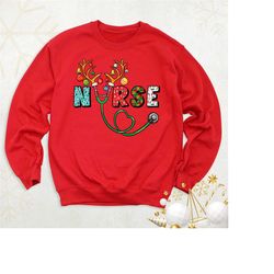 christmas nursing sweatshirt, nurse holiday christmas long sleeve tee, stethoscope christmas nurse sweater, nursing scho
