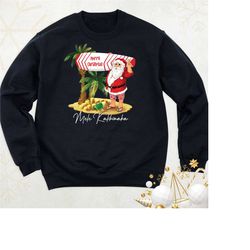 hawaii santa sweatshirt, mele kalikimaka long sleeve tees, santa christmas surfing sweater, beach christmas hoodie, coas