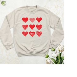 valentine hearts sweatshirt, women valentines day hoodie, retro valentine long sleeve shirt, love sweatshirt, cute valen